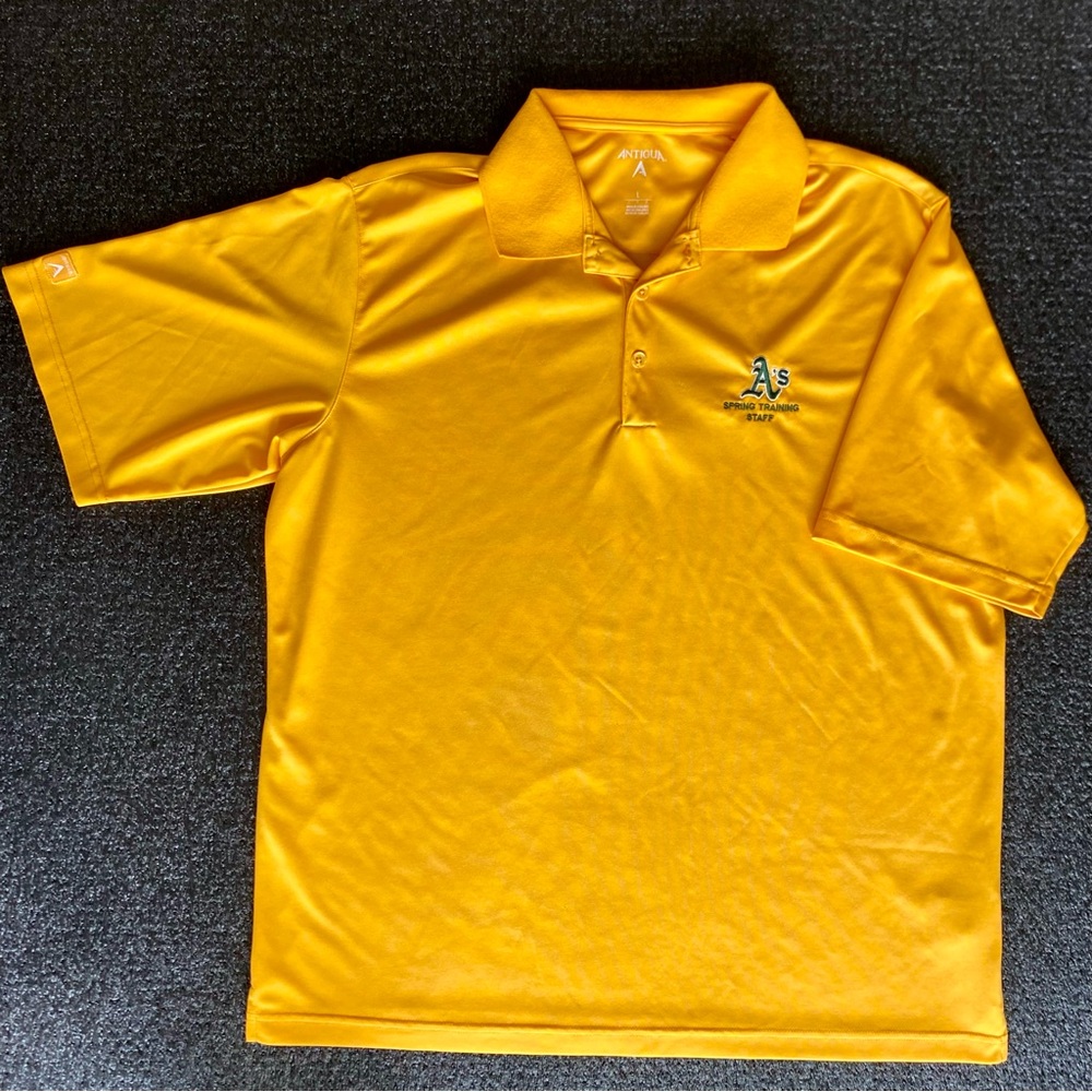 Antigua MLB Oakland A’s Spring Training Staff Yellow Polo Shirt Size Large